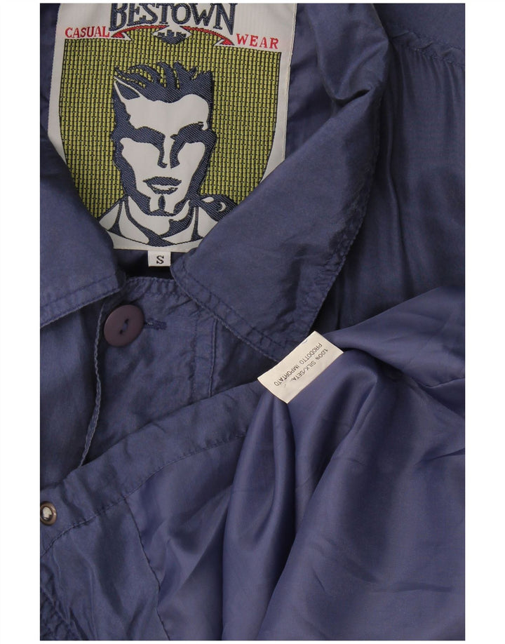 Jaqueta utilitária masculina vintage de ajuste solto Reino Unido 36 seda azul pequena