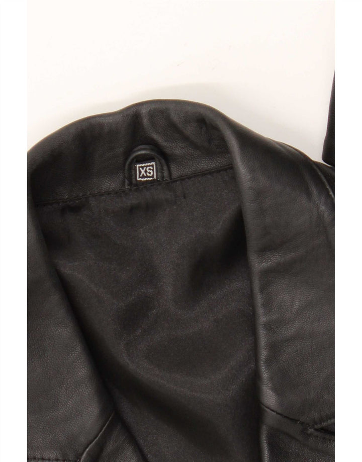 Jaqueta blazer feminina vintage de couro com 3 botões Reino Unido 6 XS preta