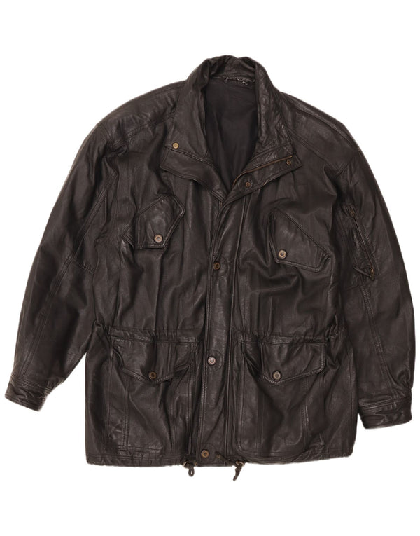 Jaqueta de couro masculina vintage UK 42 XL preta