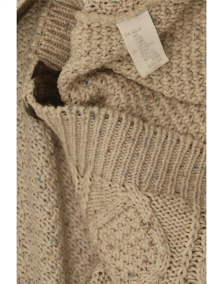 Suéter cardigã masculino vintage grande lã bege