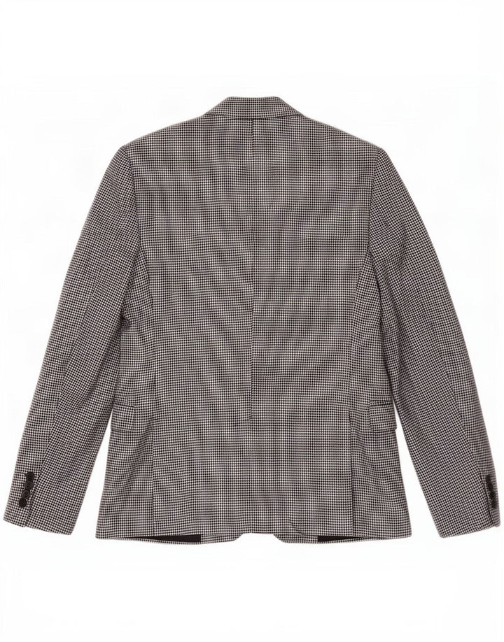 Zara Jaqueta blazer masculina de 2 botões EU 46 Lã Houndstooth pequena preta