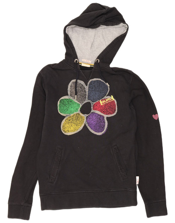 Suéter com capuz gráfico feminino Guru UK 12 médio preto floral