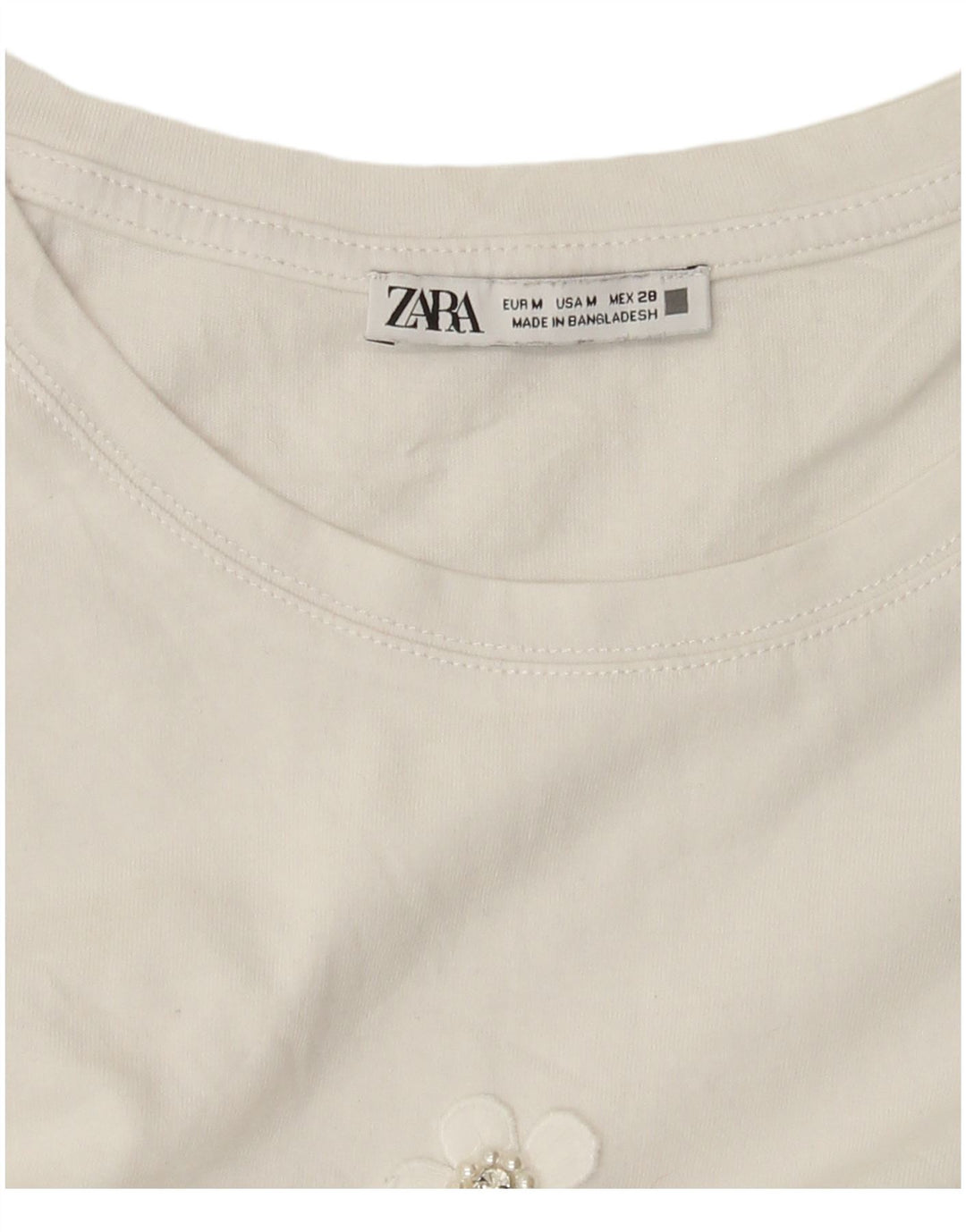 Camiseta feminina Zara UK 14 médio branco floral