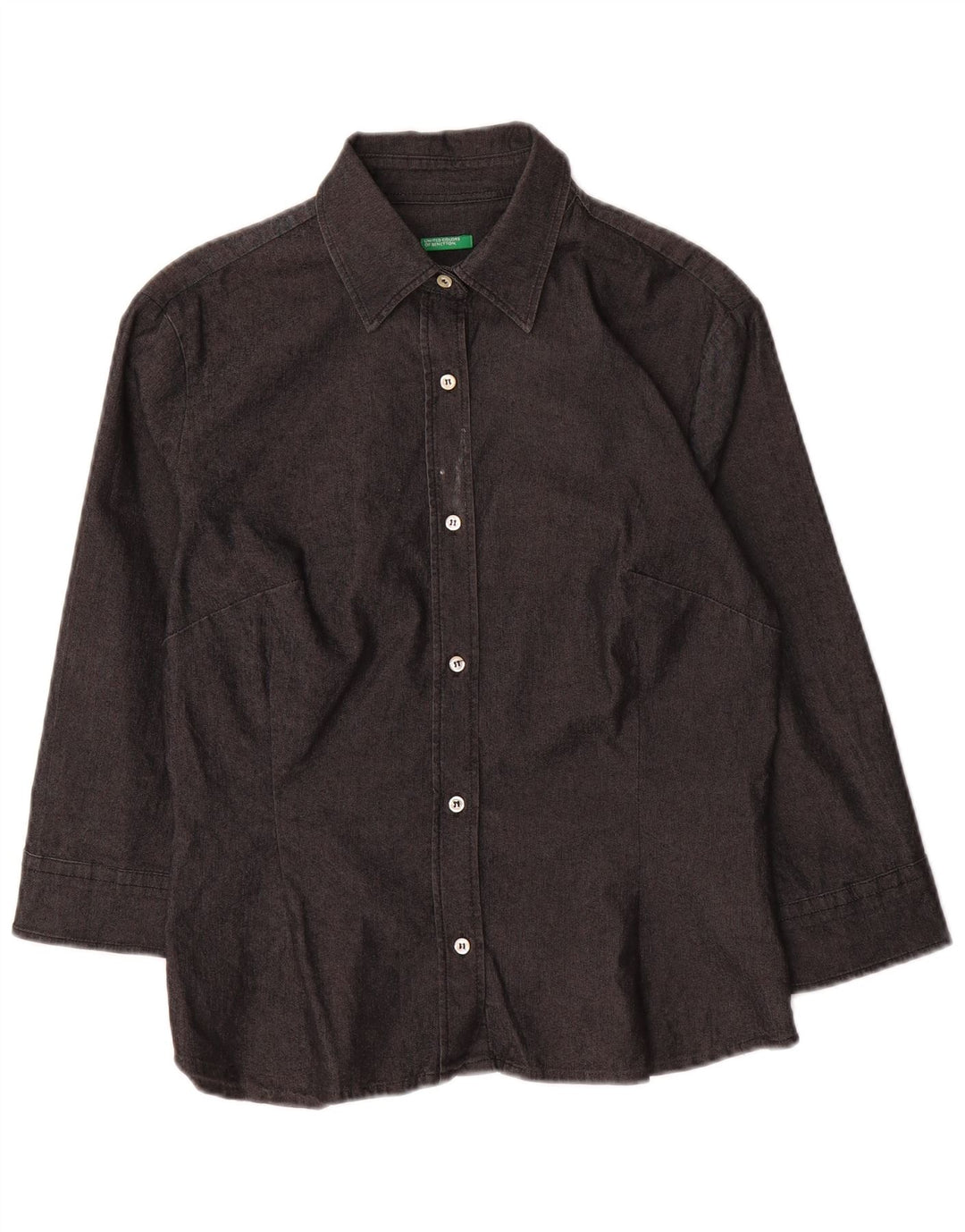 Camisa feminina de manga 3/4 BENETTON Reino Unido 10 pequeno algodão cinza