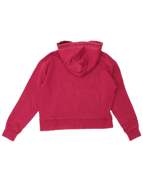 Calvin Klein Jeans Feminino Crop Hoodie Jumper Reino Unido 10 Pequeno Borgonha