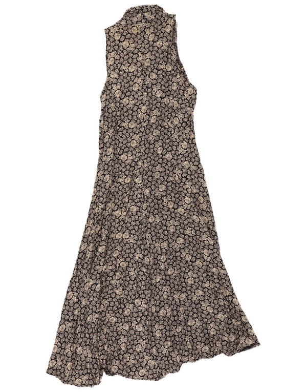 Vestido feminino vintage maxi halter UK 10 pequeno preto floral viscose