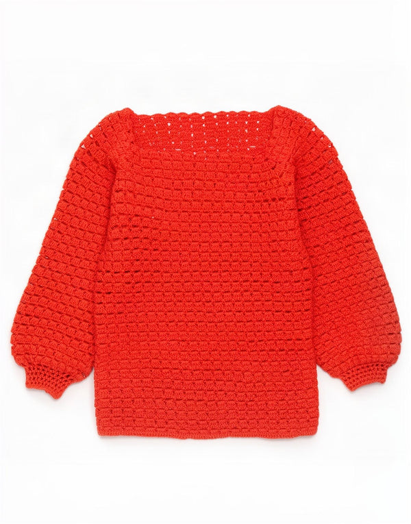Suéter feminino vintage transparente com gola canoa Reino Unido 12 vermelho médio