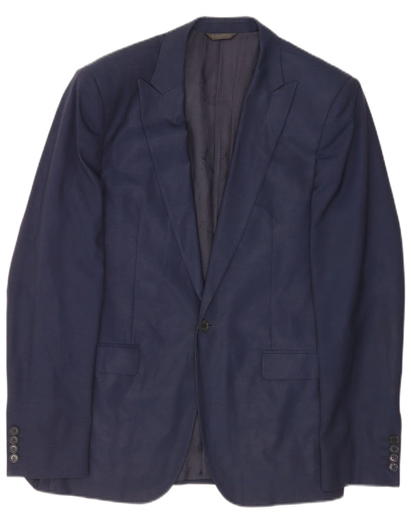 Jaqueta Blazer Masculina Calvin Klein com 1 Botão IT 48 Lã Azul Marinho Médio