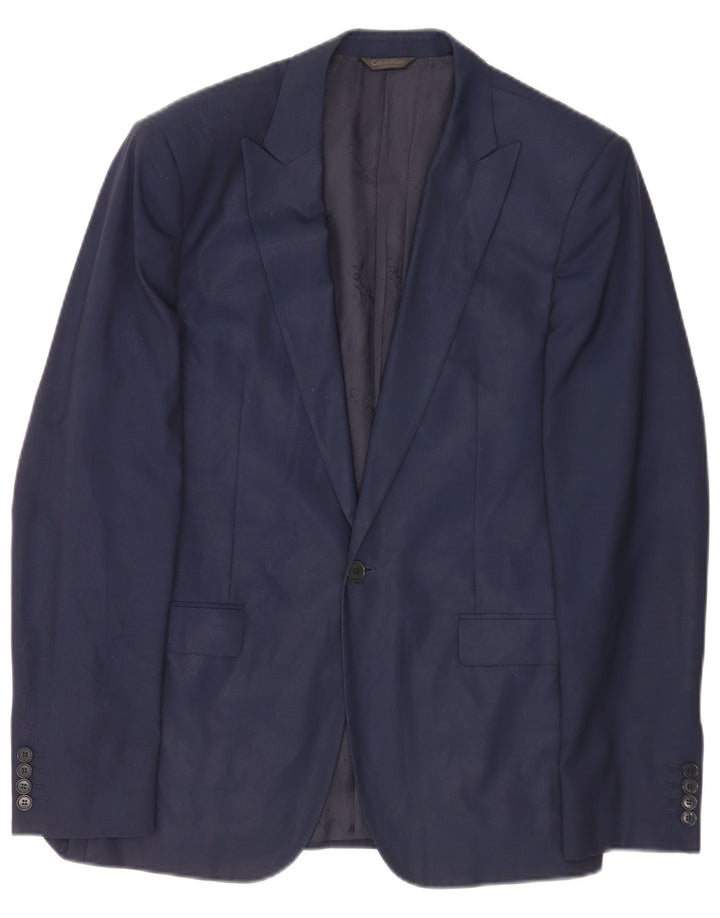 Jaqueta Blazer Masculina Calvin Klein com 1 Botão IT 48 Lã Azul Marinho Médio