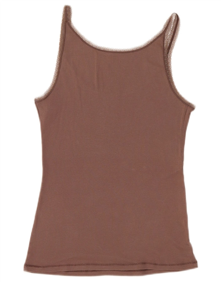 Top cami feminino BENETTON Reino Unido 14 grande algodão marrom