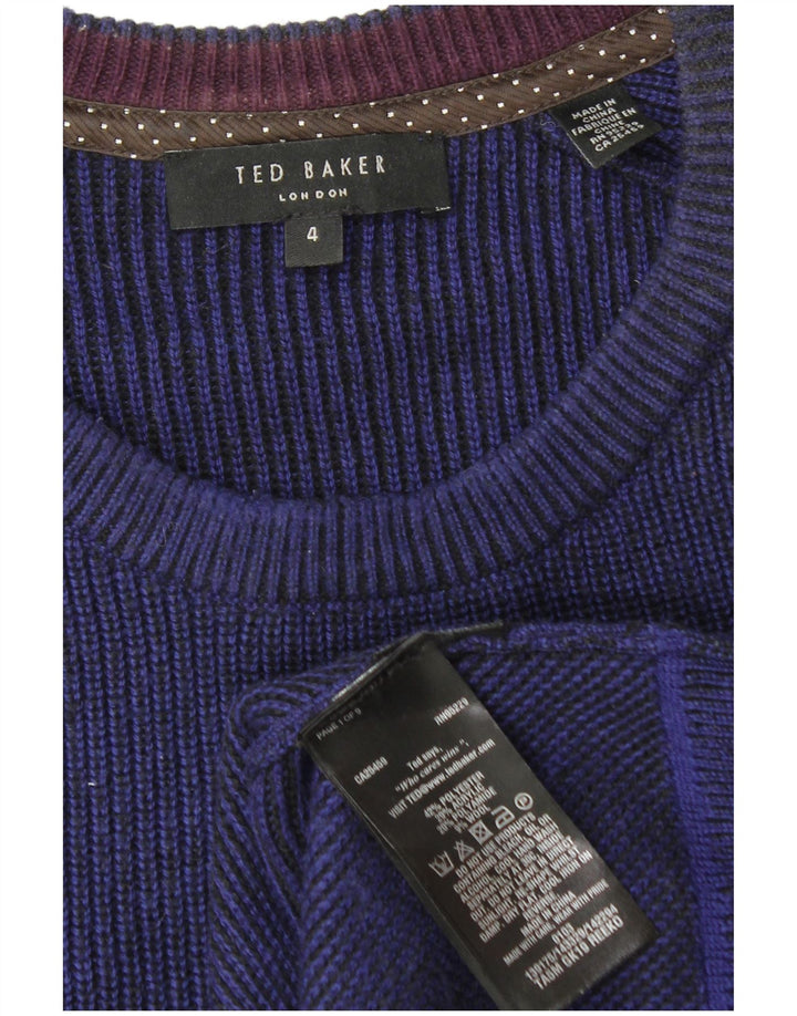 Suéter masculino Ted Baker com gola redonda, tamanho 4, grande, azul marinho, poliéster