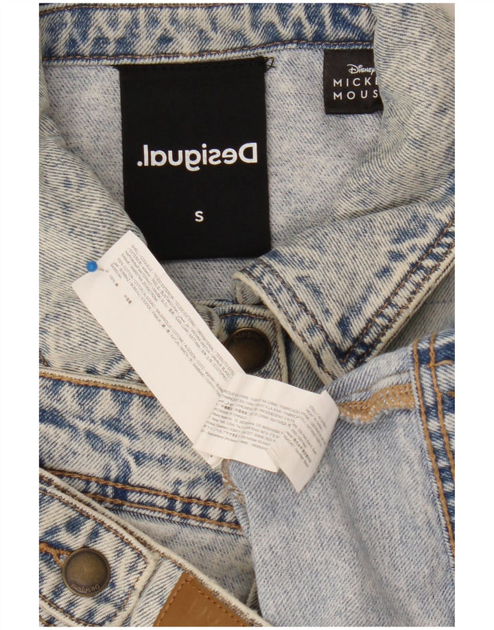 Jaqueta jeans feminina Desigual Mickey Mouse gráfica Reino Unido 10 algodão azul pequeno