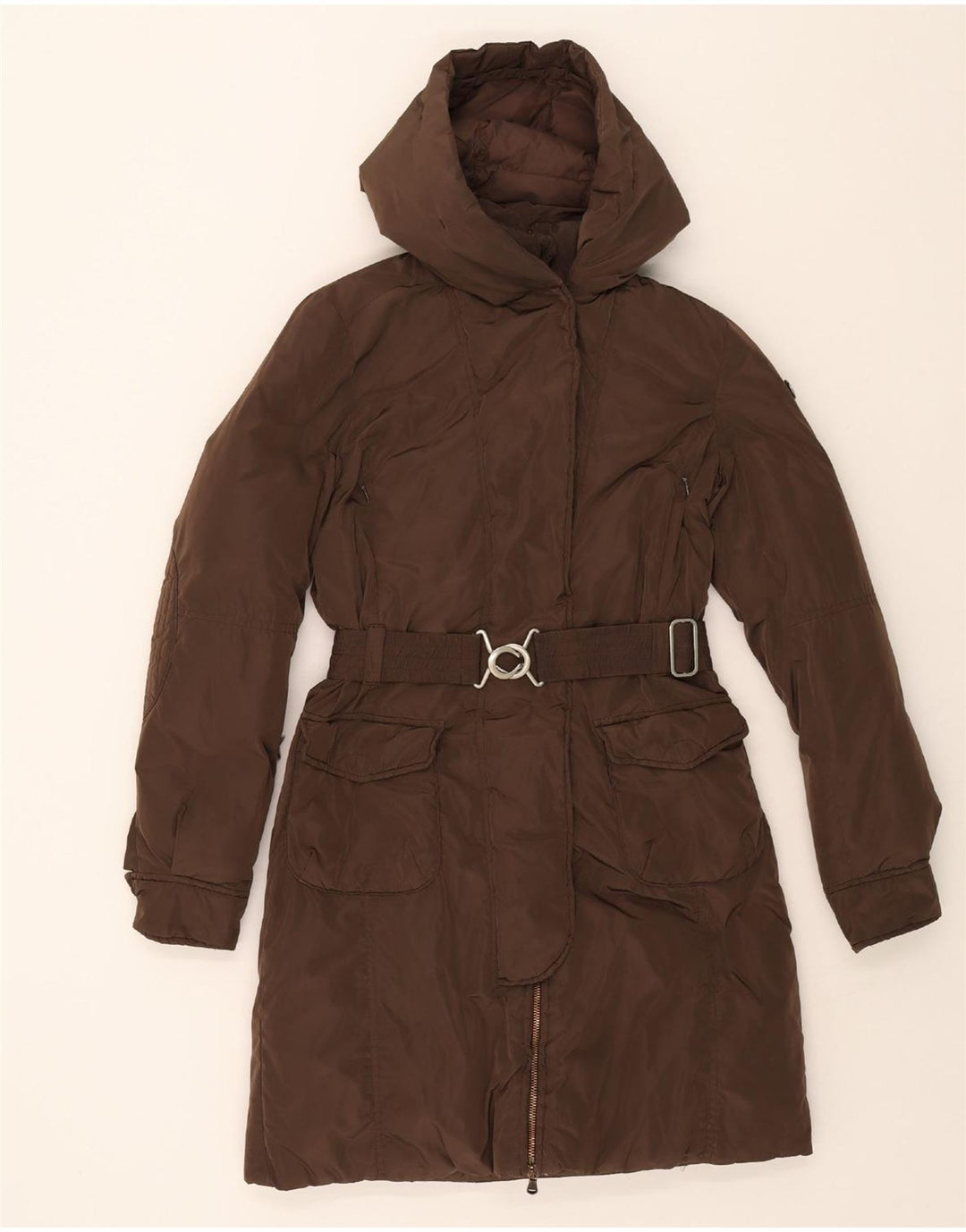 TIMBERLAND Womens Hooded Padded Coat UK 14 Medium Brown Polyester Vintage Timberland and Second-Hand Timberland from Messina Hembry 