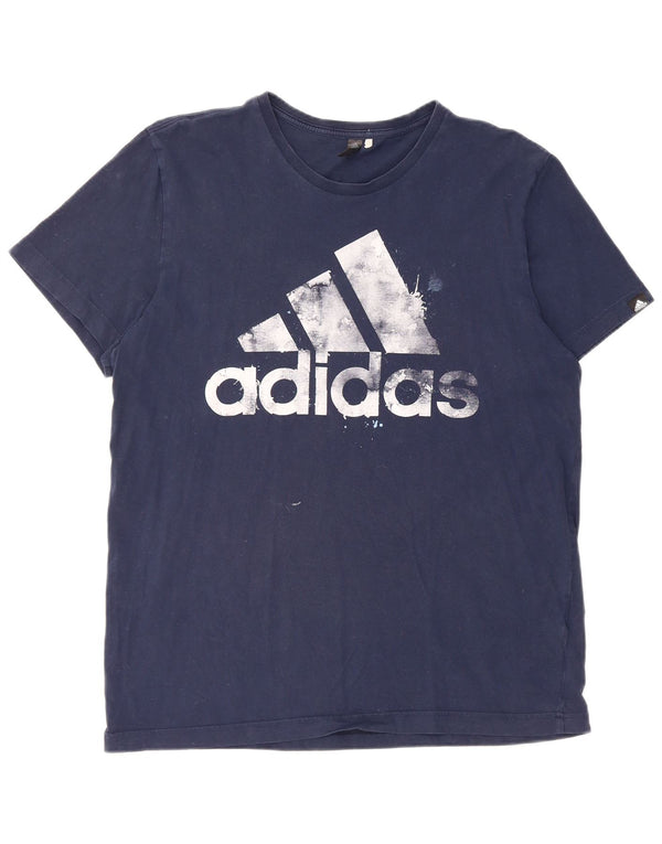 Adidas Mens Graphic T-Shirt Top Grande Algodão Azul Marinho