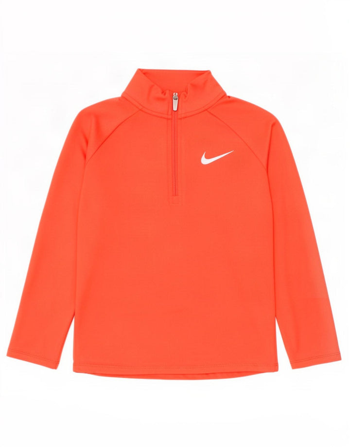 Nike Girls Dri Fit Zip Neck Pulôver Top de treino 6-7 anos Grande Laranja