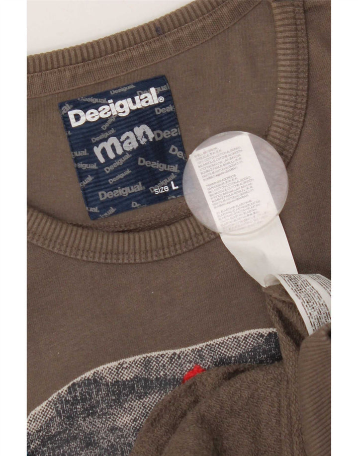 Desigual moletom gráfico masculino jumper grande algodão cinza