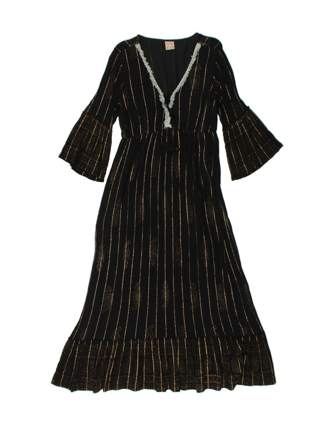 Vestido maxi feminino VINTAGE manga 3/4 tamanho único listrado preto