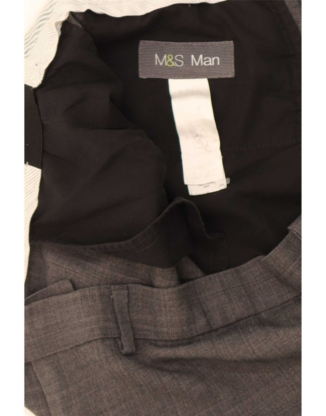 Calça masculina de terno reto Marks & Spencer W38 L27 poliéster cinza