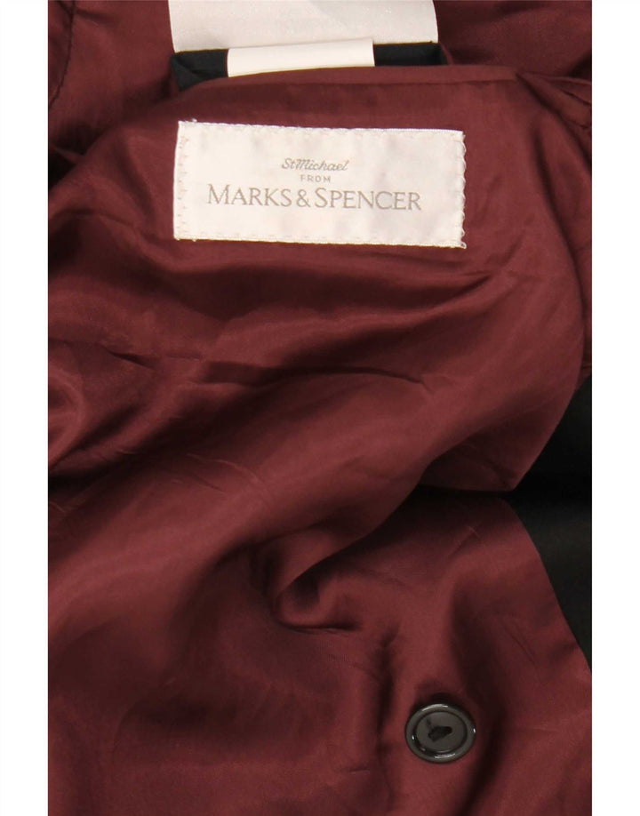 Jaqueta blazer masculina Marks & Spencer com peito duplo Reino Unido 44 XL preto poliéster