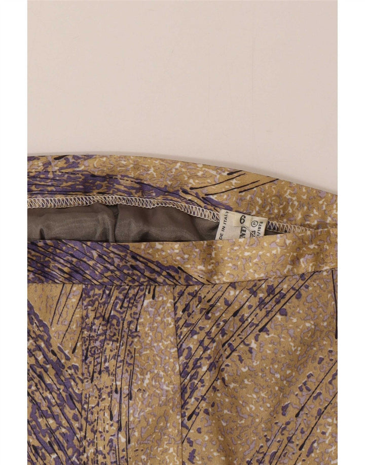 Saia feminina vintage com padrão abstrato linha A W34 grande poliéster bege