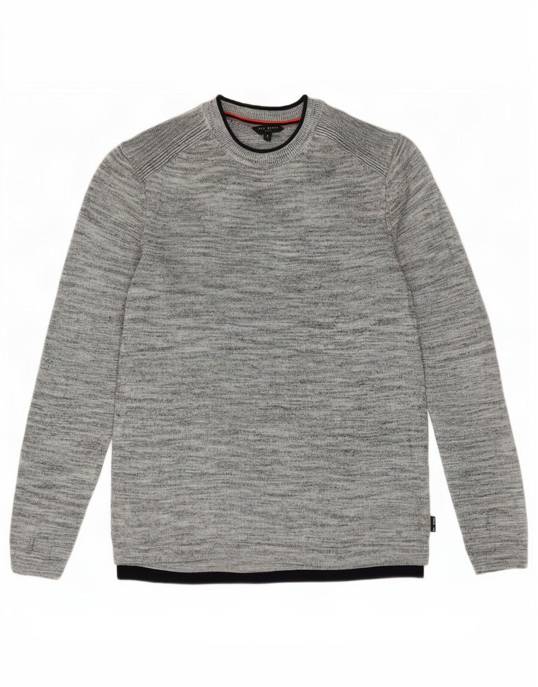 Suéter masculino Ted Baker com gola redonda, tamanho 3, linho manchado cinza médio