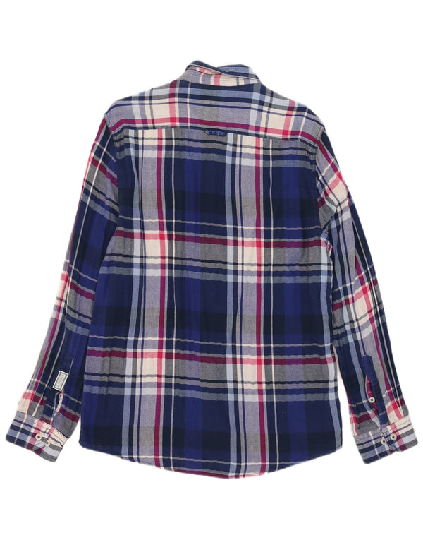 Camisa de flanela masculina sob medida da Crew Clothing XL azul xadrez de algodão