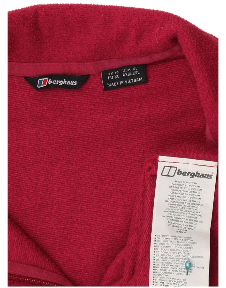 Berghaus Suéter feminino de lã com zíper e gola UK 16 grande poliéster vermelho
