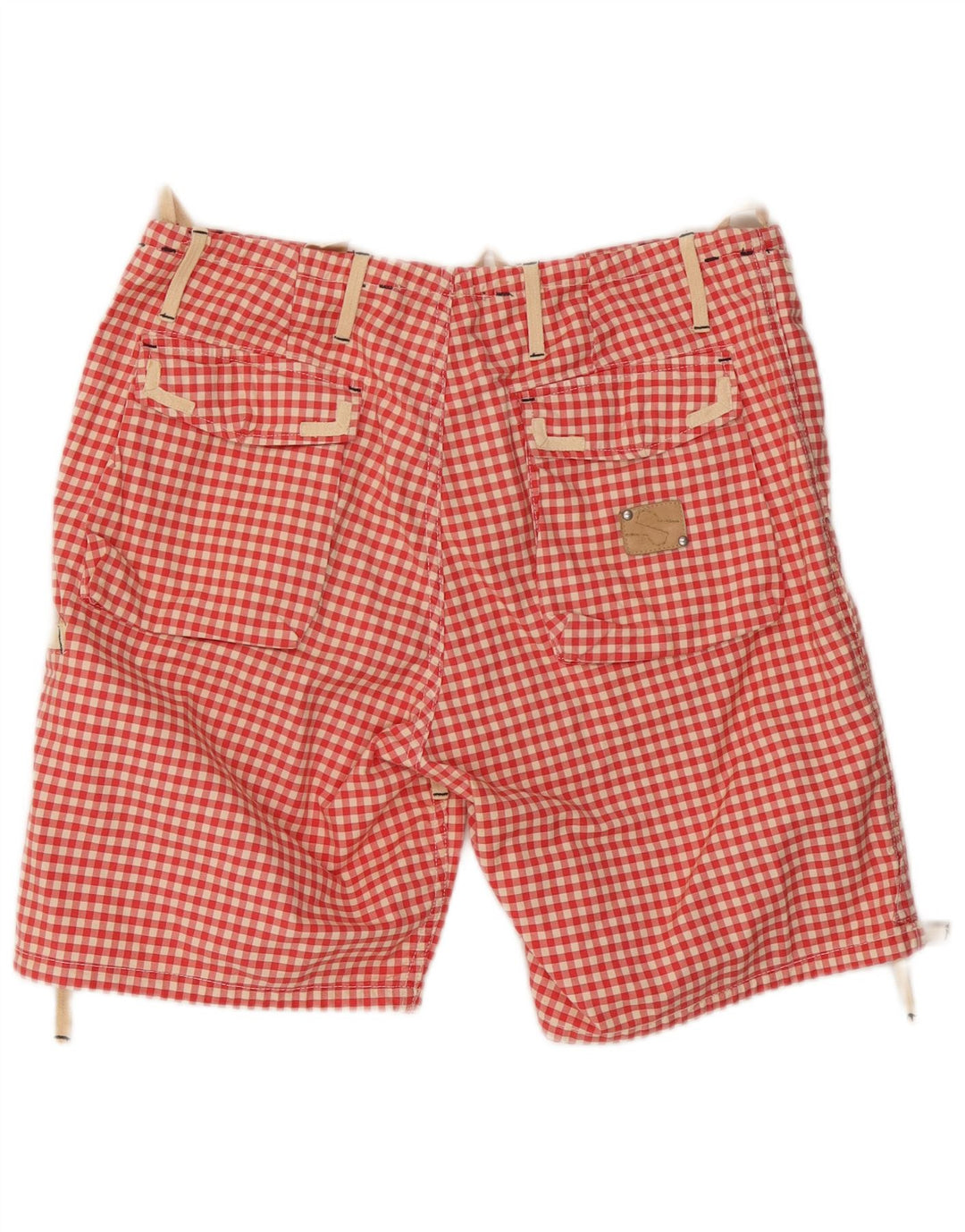 Shorts cargo masculino vintage W34 grande algodão guingão vermelho