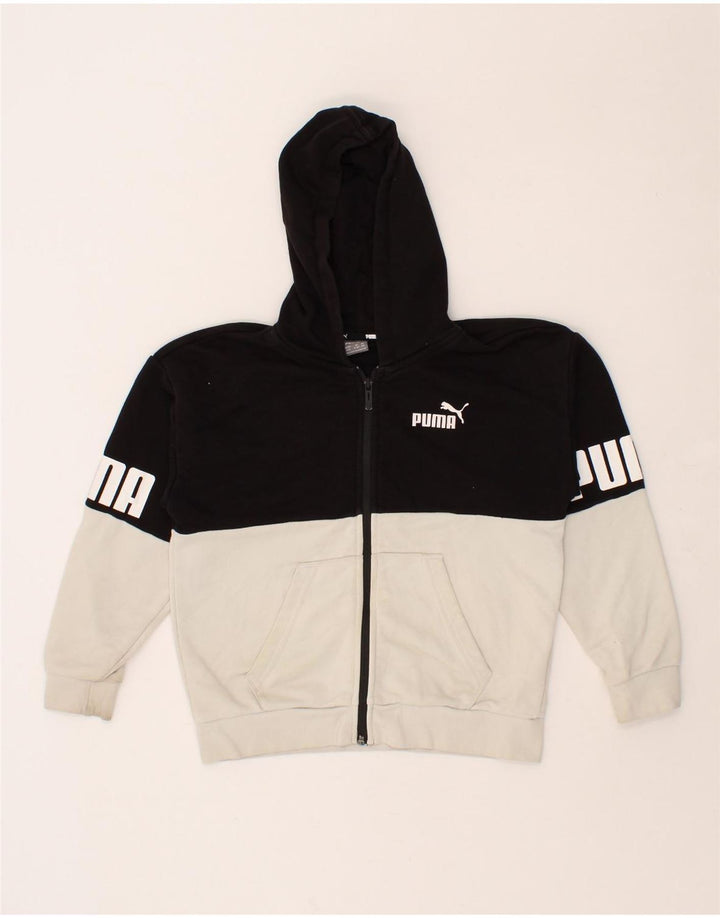 PUMA Boys Graphic Zip Hoodie Sweater 9-10 Years Black Colourblock Cotton Vintage Puma and Second-Hand Puma from Messina Hembry 