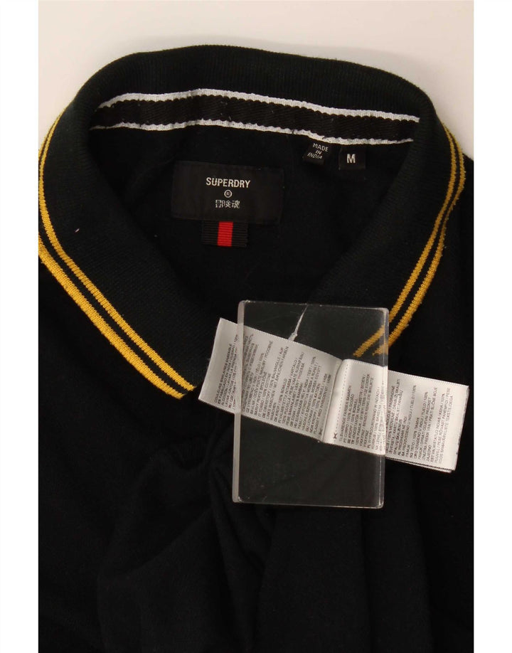 Camisa polo masculina Superdry de manga comprida média preta listrada de algodão