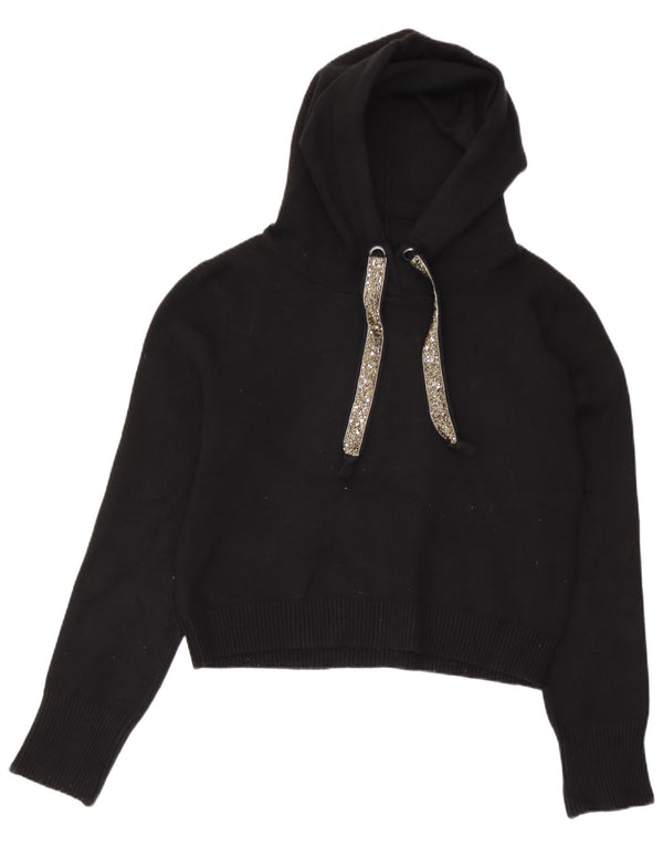 Suéter feminino Zara com capuz e capuz UK 10 pequeno preto viscose