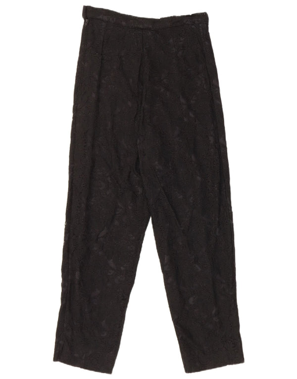 Calça casual feminina vintage de cintura alta com renda W25 L25 preta floral