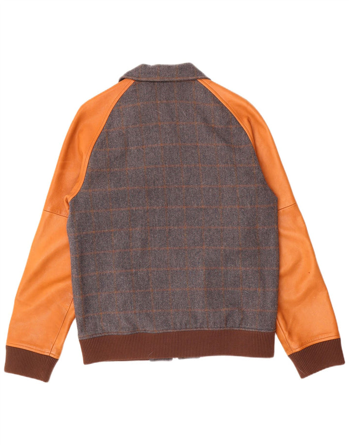 Jaqueta bomber masculina de couro Nudie Jeans Reino Unido 38 lã colorblock azul médio