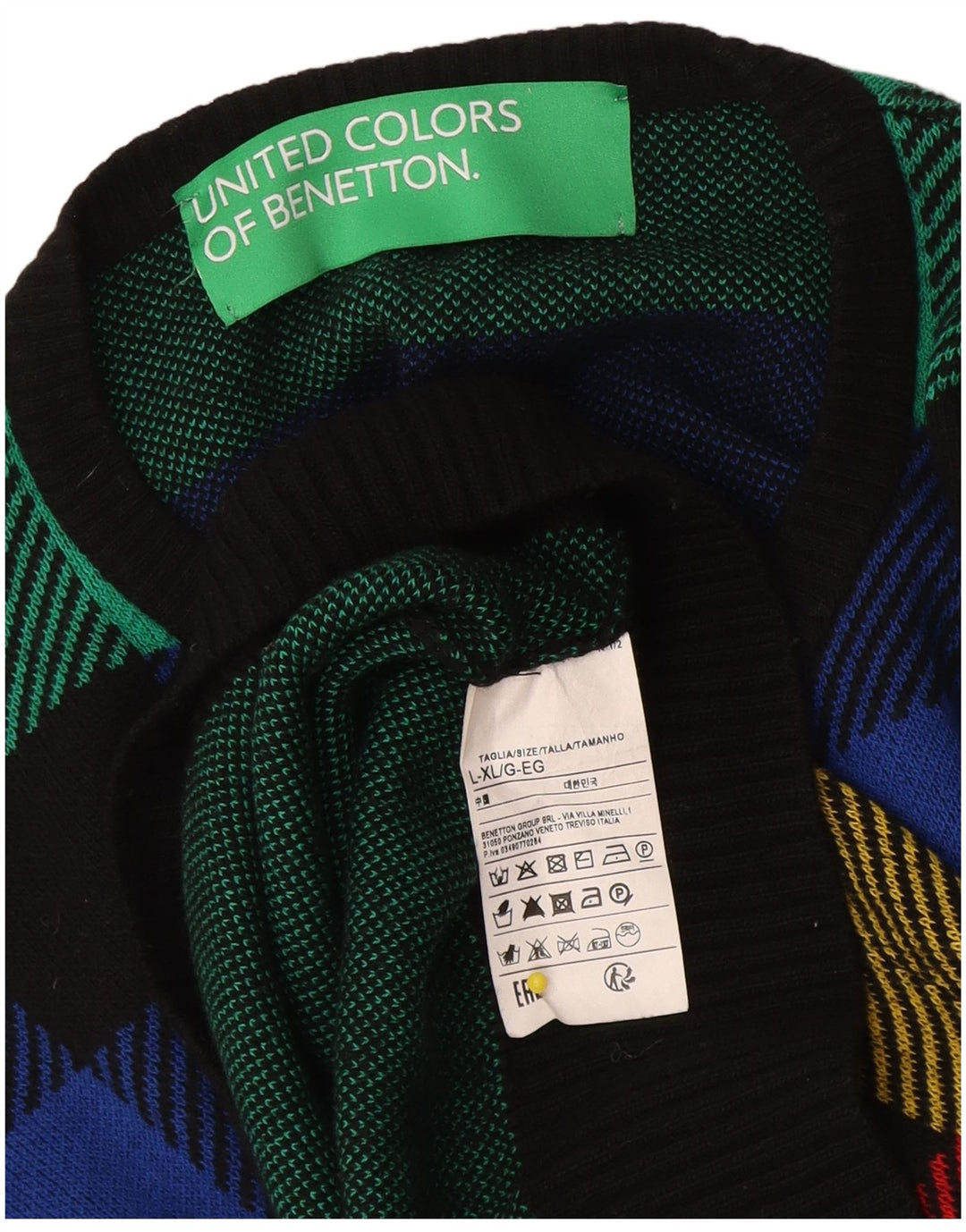 Suéter feminino Benetton com gola redonda UK 16 xadrez grande multicolorido