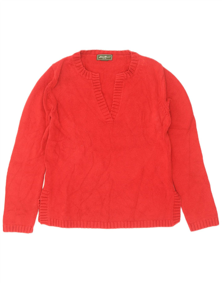 Suéter feminino Eddie Bauer com decote em V Reino Unido 12 algodão vermelho médio