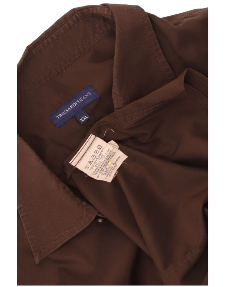Trussardi Jeans Camisa masculina 2XL algodão marrom
