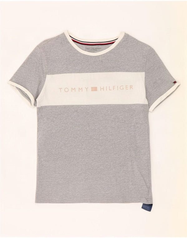 Tommy Hilfiger Camiseta masculina gráfica top pequeno cinza colorblock algodão