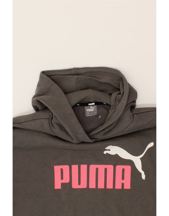 PUMA Girls Graphic Crop Hoodie Jumper 13-14 Years Large Grey Cotton Vintage Puma and Second-Hand Puma from Messina Hembry 