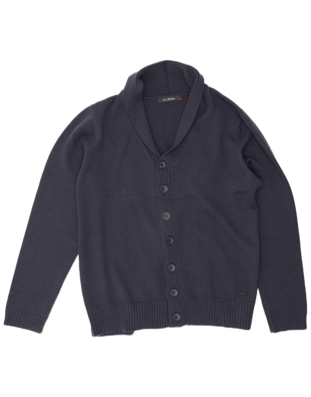 LIU JO Suéter cardigã masculino XL lã azul marinho