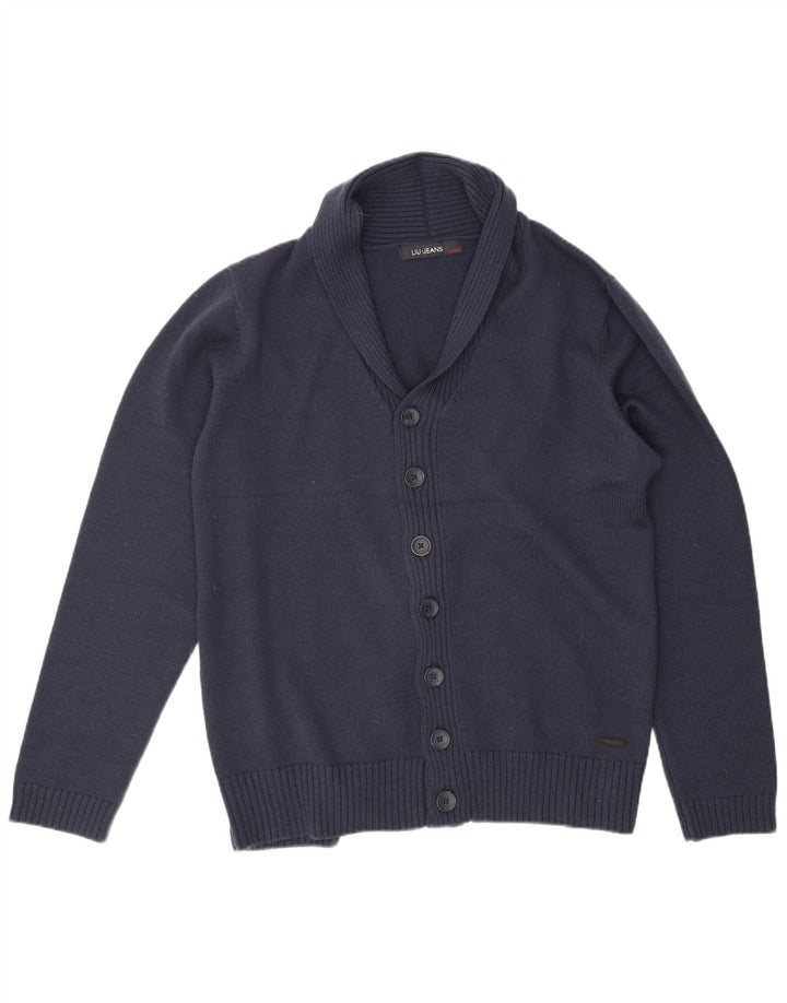 LIU JO Suéter cardigã masculino XL lã azul marinho