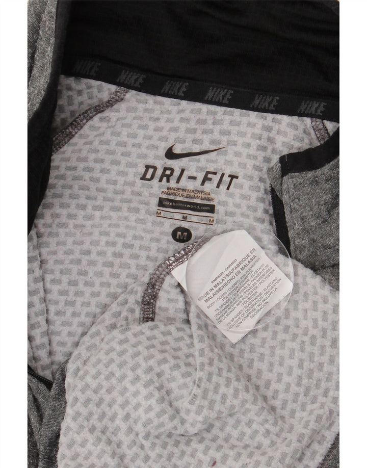 NIKE Masculino Dri Fit Zip Neck Pullover Treino Top Cinza Médio Colourblock