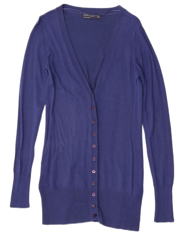 Suéter cardigã feminino Longline ZARA Reino Unido 10 pequeno azul marinho viscose