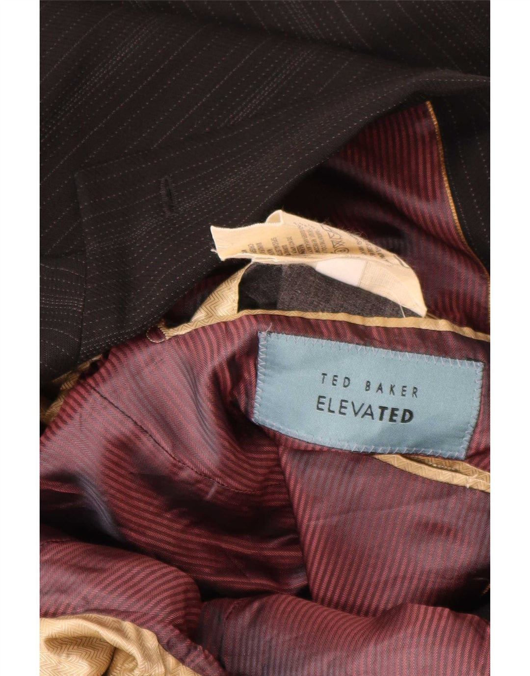 Jaqueta blazer masculina Ted Baker com 2 botões Reino Unido 38 médio preto listrado de lã nova