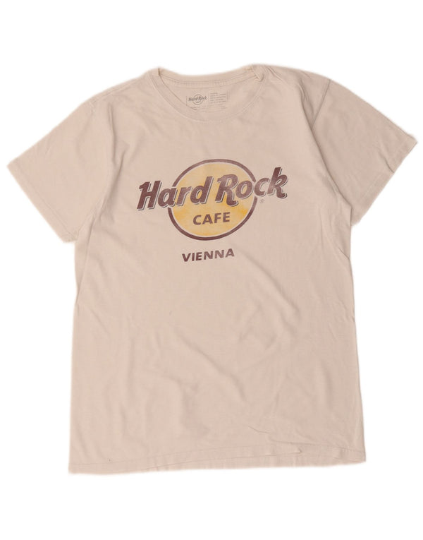 Camiseta masculina Hard Rock Cafe Vienna com estampa gráfica de algodão branco médio