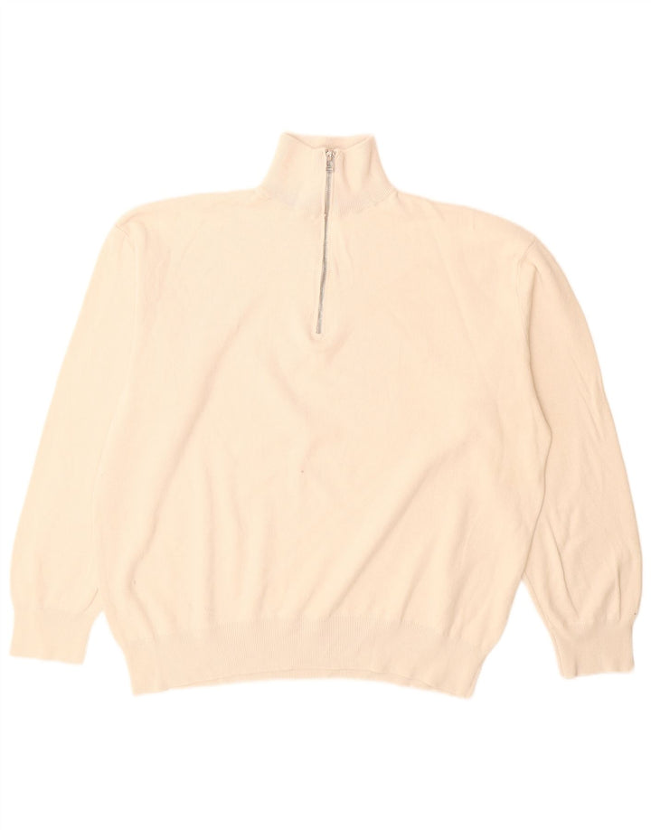 Suéter masculino Zara com zíper e gola grande de algodão branco