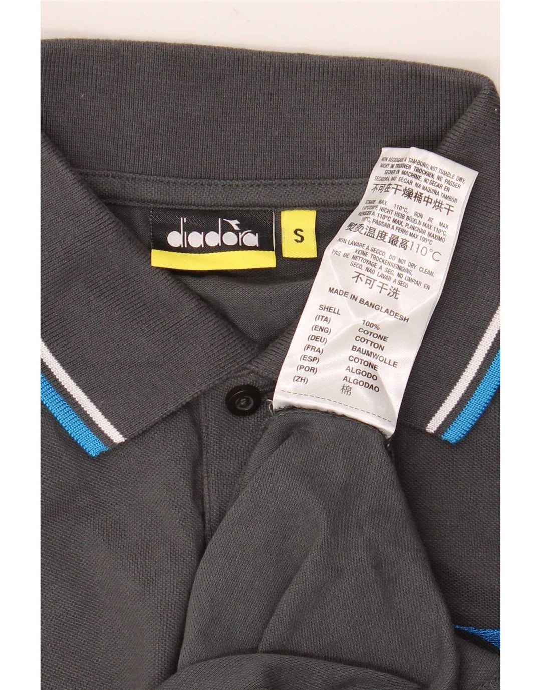 Camisa polo masculina Diadora pequena cinza listrada de algodão