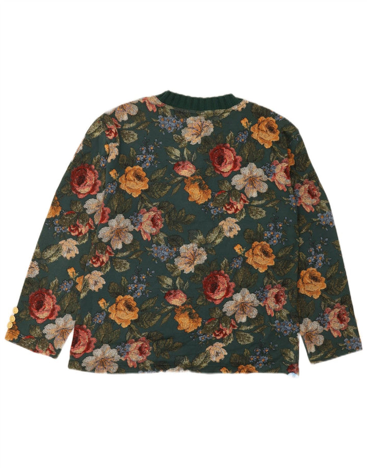 Suéter feminino VINTAGE com gola e botão IT 44 algodão floral verde médio