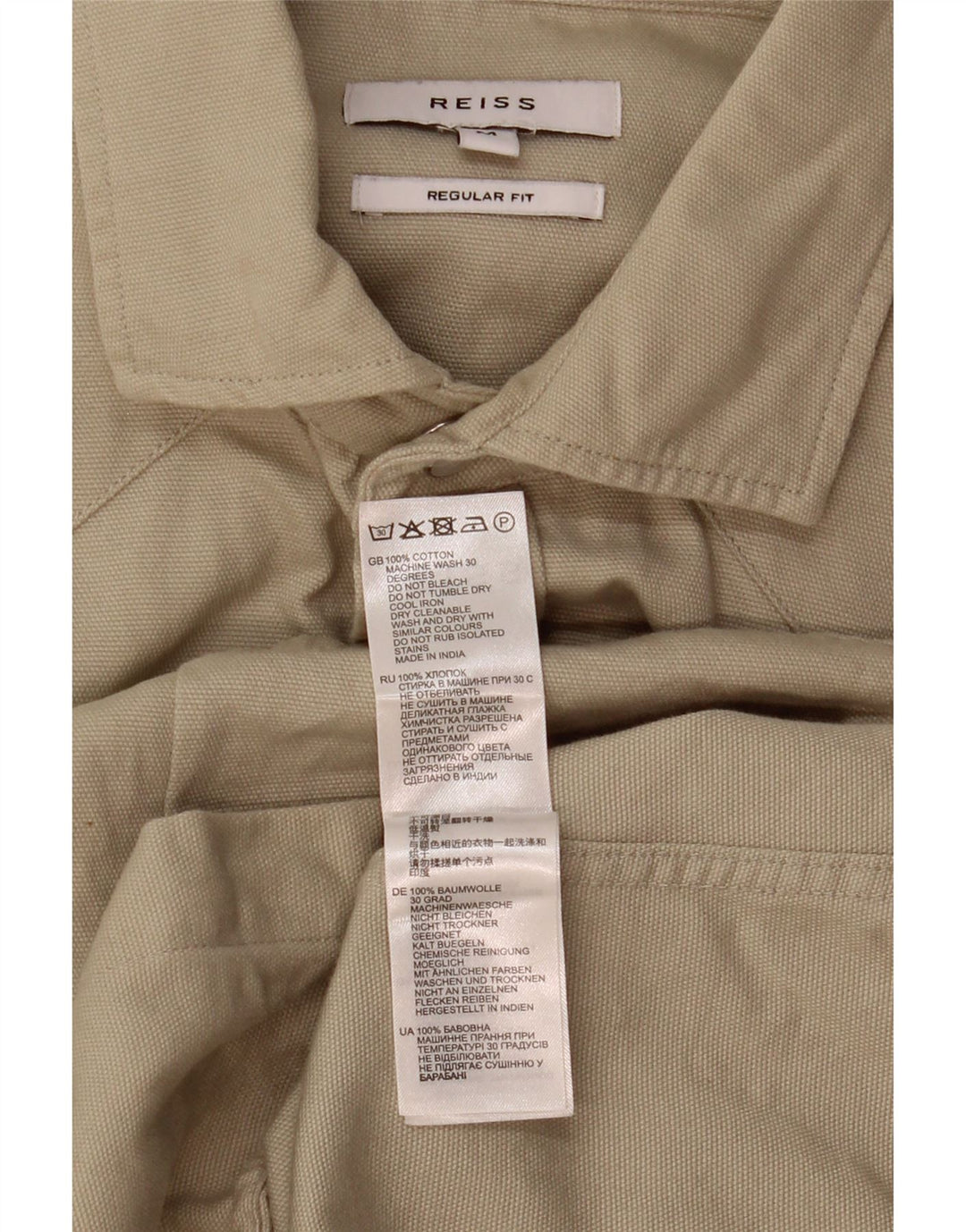 Camisa masculina Reiss Regular Fit algodão bege médio