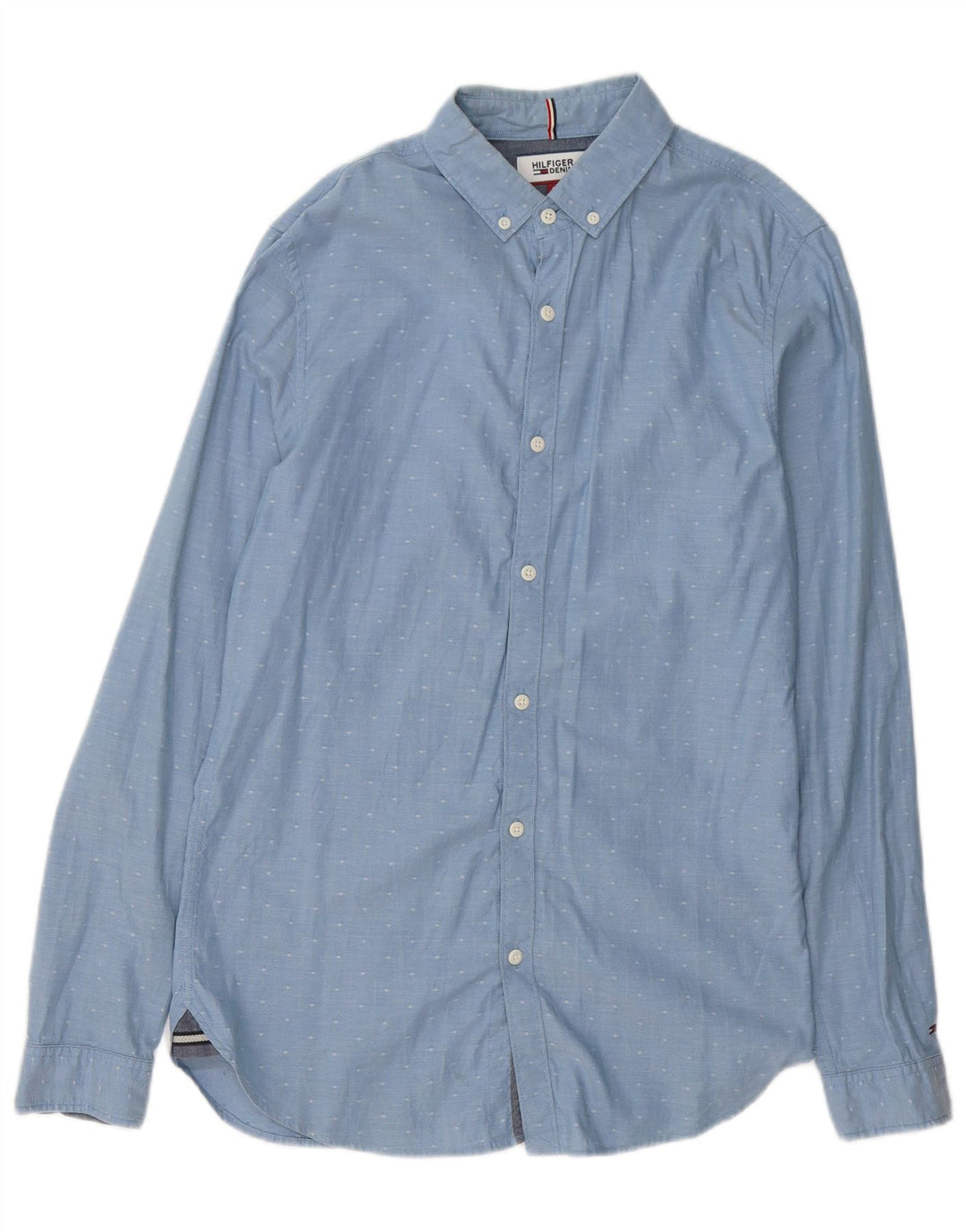 Camisa masculina Tommy Hilfiger pequena algodão manchado azul
