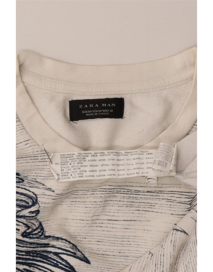 Zara moletom masculino jumper médio branco floral algodão